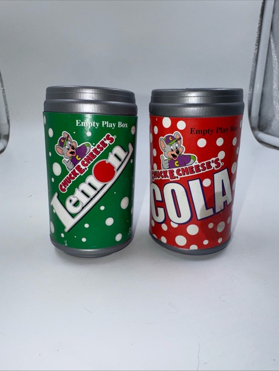 Chuck E Cheese Other - Chuck E Cheese 2005 Plastic Lemon & Cola Soda Can Toy About 3.5” Lot Of 2